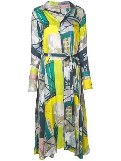 Divka Abstract Print Shirt Dress In Green