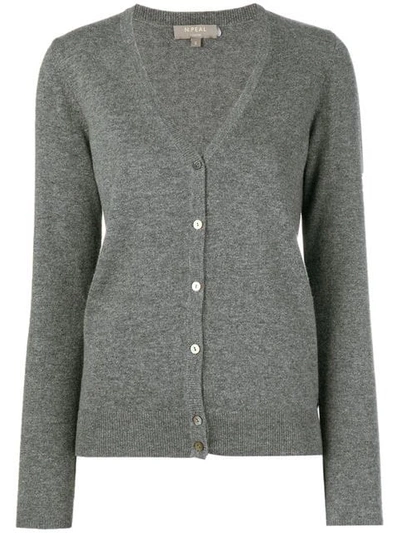 Shop N•peal V Neck Knitted Cardigan In Grey