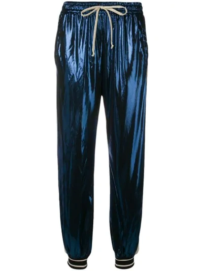 Shop Gucci Stripe Track Pants In Blue ,metallic