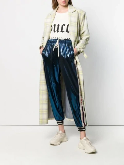 Shop Gucci Stripe Track Pants In Blue ,metallic