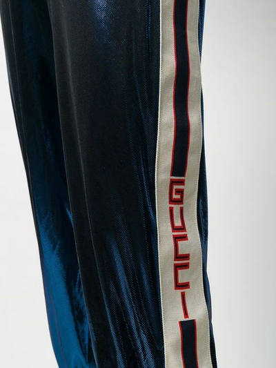 Shop Gucci Stripe Track Pants In Blue ,metallic