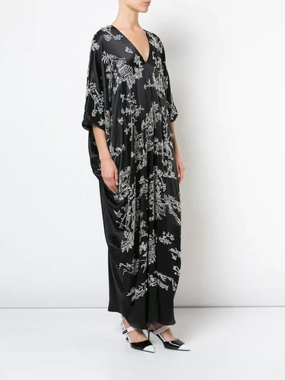 Shop Josie Natori Couture Pagoda Cocoon Kaftan In Black