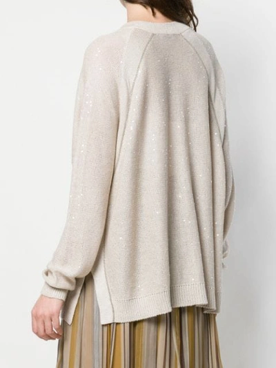 Shop Brunello Cucinelli Long Line Sequins Cardigan In C2976 Latte