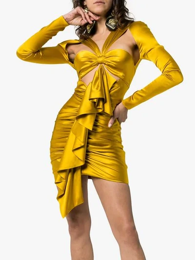 Shop Alexandre Vauthier Ruffled Front Mini-dress In Gold