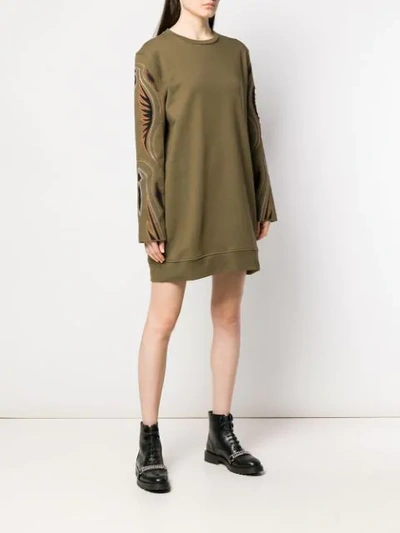 Shop Diesel Black Gold Western Embroidered Jumper Dress In Green