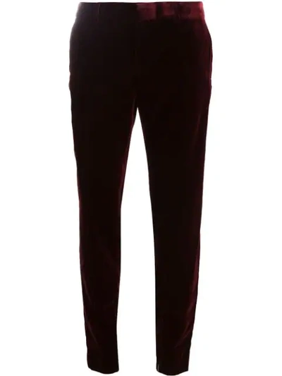 Shop Saint Laurent Velvet Tailored Trousers In Red