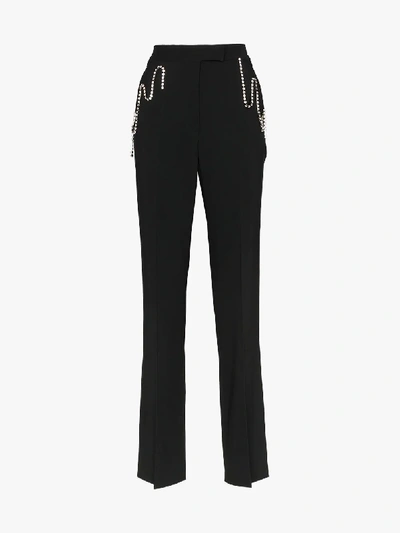 Shop Christopher Kane Diamanté Chain-embellished Trousers In 101 - Black