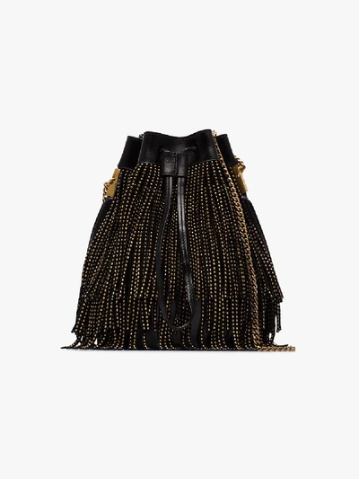 Shop Saint Laurent Black Small Talitha Fringe Bucket Bag In 1000