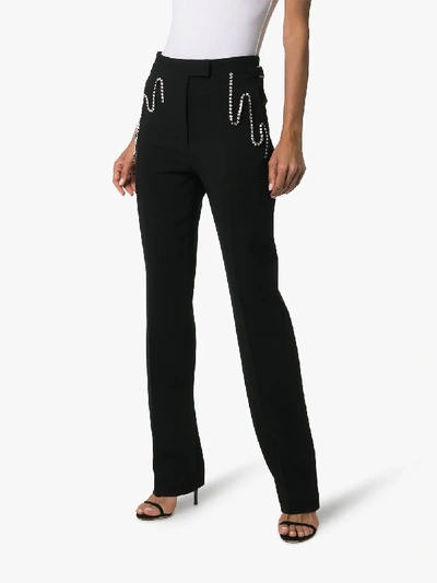 Shop Christopher Kane Diamanté Chain-embellished Trousers In 101 - Black