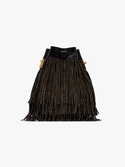 Shop Saint Laurent Black Small Talitha Fringe Bucket Bag In 1000