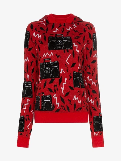 Shop Saint Laurent Beatbox Knit Hooded Jumper In Red