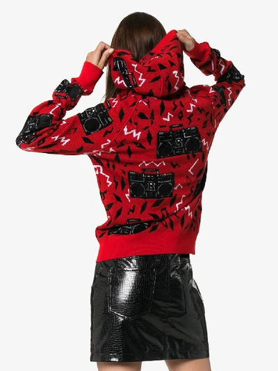 Shop Saint Laurent Beatbox Knit Hooded Jumper In Red
