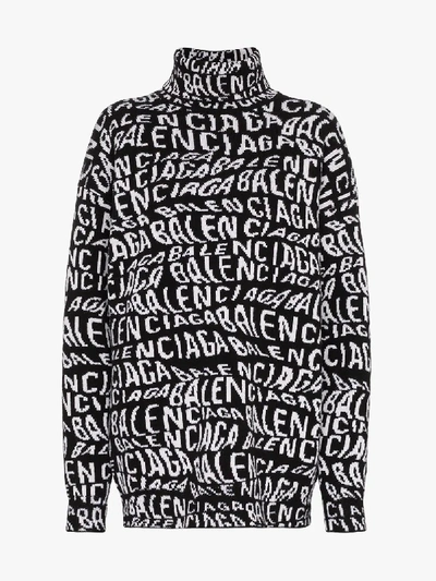 Shop Balenciaga Logo Roll Neck Sweater In Black