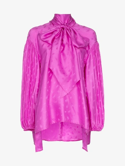 Shop Chloé Logo Pussybow Silk Blouse In 111 - Pink
