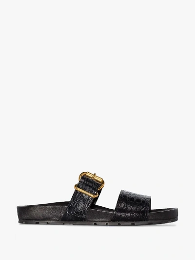Shop Prada Black Double Strap Leather Sandals
