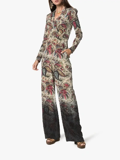 Shop Etro Paisley Print Ombre Silk Jumpsuit In Multicoloured