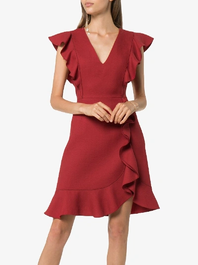 Shop Giambattista Valli Ruffle Neck Mini Dress In Red