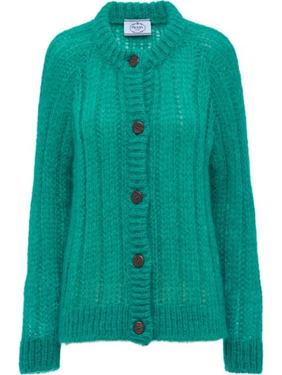 Shop Prada Chunky Knit Cardigan In Green