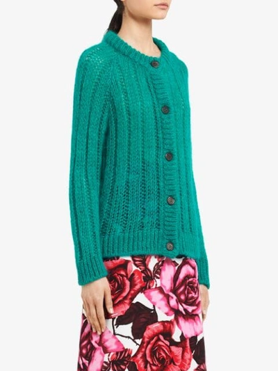 Shop Prada Chunky Knit Cardigan In Green