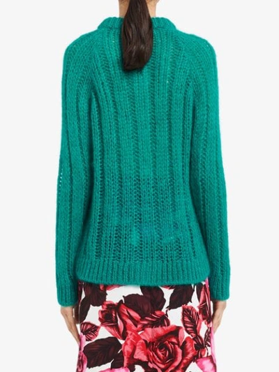 Shop Prada Chunky Knit Cardigan In Green