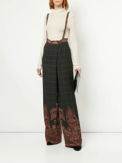 Shop Muller Of Yoshiokubo Printed Wrap Dungaree Trousers In Blue