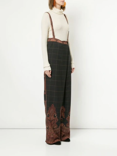 Shop Muller Of Yoshiokubo Printed Wrap Dungaree Trousers In Blue