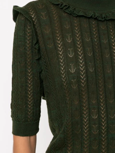 Shop Andrea Bogosian Ruffled Knit Blouse In Green