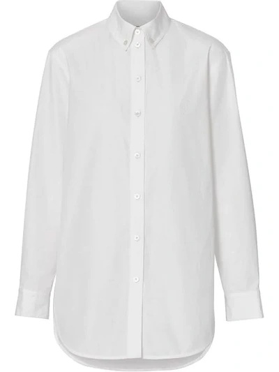 Shop Burberry Button-down Collar Monogram Motif Cotton Shirt In White