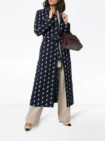 Shop Chloé Horse Embroidered Wool Trench Coat In Blue