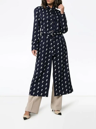 Shop Chloé Horse Embroidered Wool Trench Coat In Blue