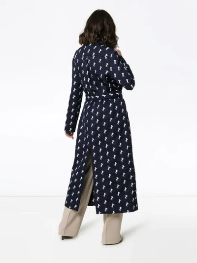 Shop Chloé Horse Embroidered Wool Trench Coat In Blue