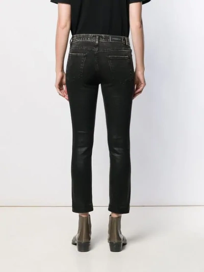 Shop Pinko Leather Effect Cropped Denim Jeans In Black