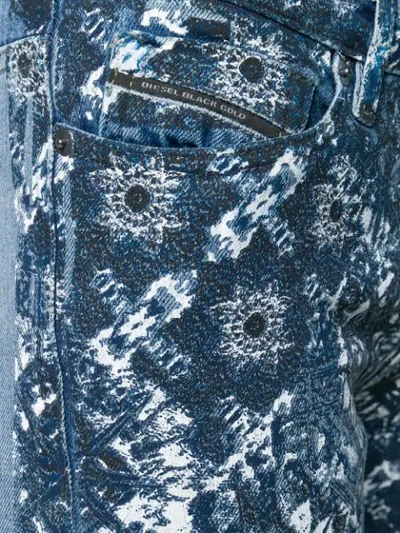 Shop Diesel Black Gold Straight Jeans With Printed Pattern In Blue