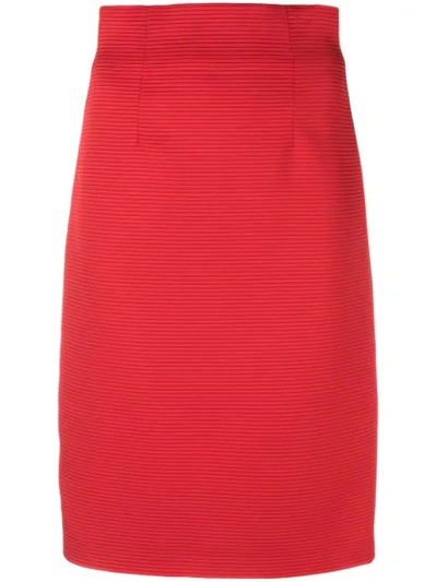 Shop Versace Ribbed Pencil Skirt - Red