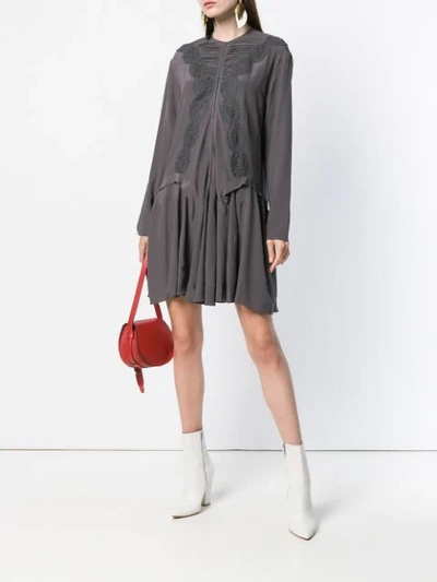 Shop Chloé Embroidered Shirt Dress In Grey