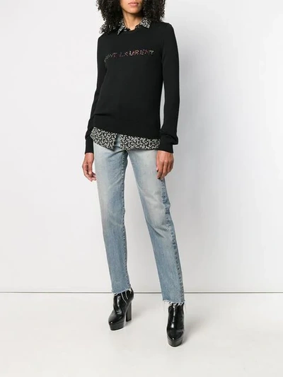 Shop Saint Laurent Embellished Logo Jumper In Black