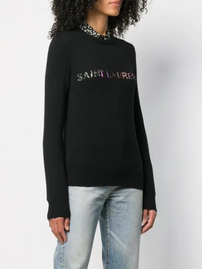 Shop Saint Laurent Embellished Logo Jumper In Black