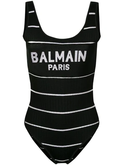 Shop Balmain Logo Knitted Body In Black