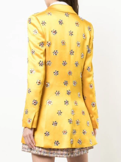 Shop Carolina Herrera Embellished Double Breasted Blazer In Yellow