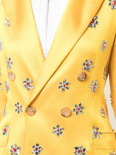 Shop Carolina Herrera Embellished Double Breasted Blazer In Yellow