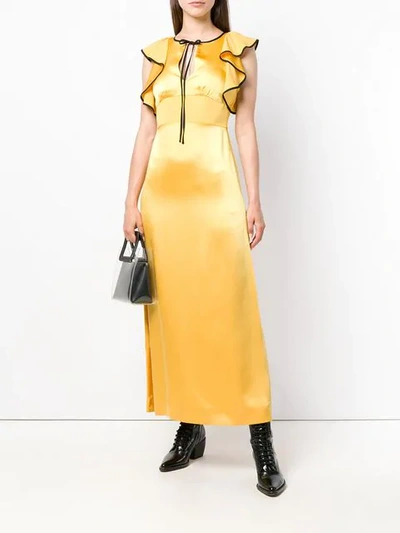 Shop Alexa Chung Ruffle Detail Long Dress In Yellow
