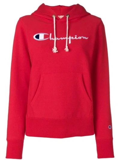 Shop Champion Embroidered Logo Hoodie In Red