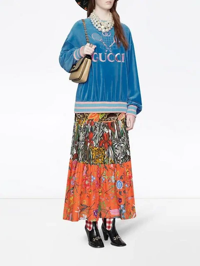 Shop Gucci Patchwork-design Printed Long Skirt In Orange