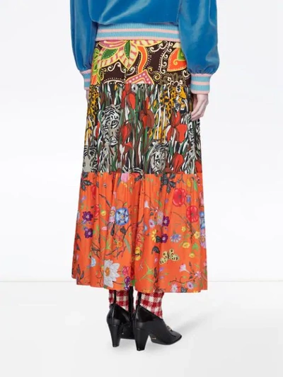 Shop Gucci Patchwork-design Printed Long Skirt In Orange