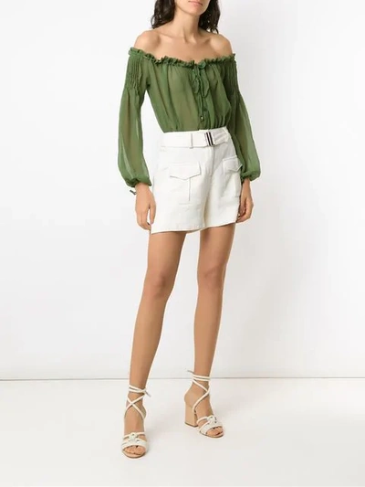 Shop Amir Slama Ruched Off-shoulder Body In Green