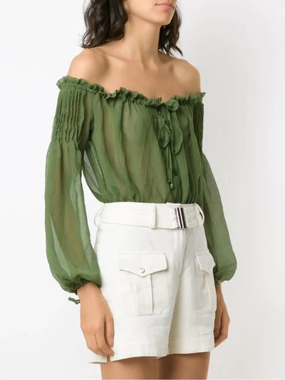 Shop Amir Slama Ruched Off-shoulder Body In Green