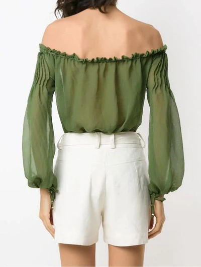 Shop Amir Slama Ruched Off-shoulder Body In Green