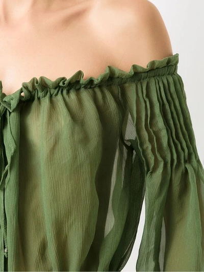 Shop Amir Slama Ruched Off-shoulder Body In Green