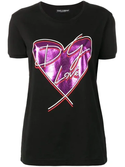 Shop Dolce & Gabbana Metallic Heart Print T In Black