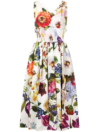 Shop Dolce & Gabbana Floral Print Midi Dress In White
